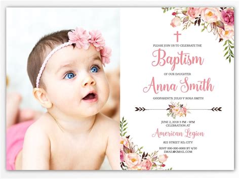 Boho Baptism Invitation Girl Photo Baptism Invitation Girl Etsy Norway