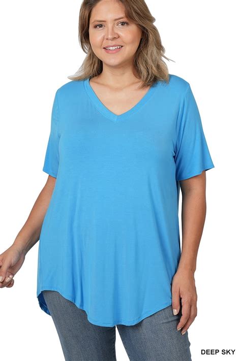 Zenana Women And Plus Luxe Rayon Short Sleeve V Neck Hi Low Hem Casual