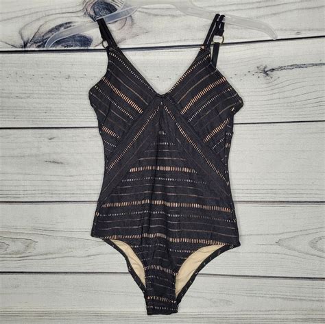 Kona Sol Black Crochet Full Coverage One Piece Swimsu… Gem