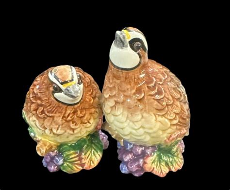 Fitz And Floyd Autumn Bounty Salt Pepper Shakers W Tray Quail Bird