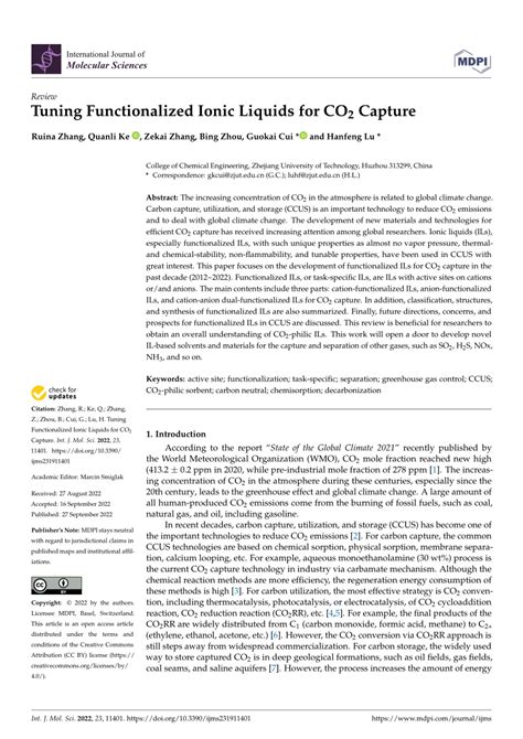 Pdf Tuning Functionalized Ionic Liquids For Co Capture