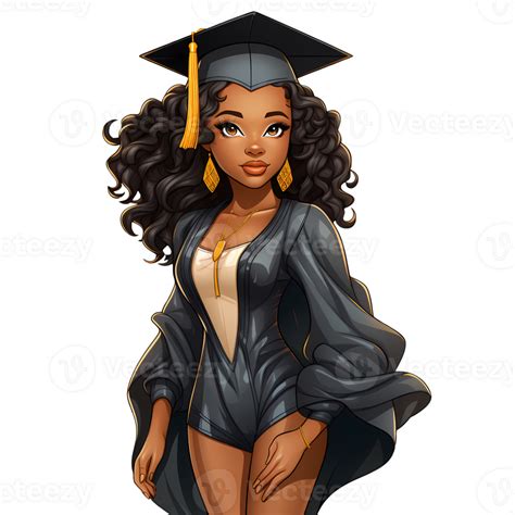 Cute Black Women Graduating Illustration Ai Generative Png