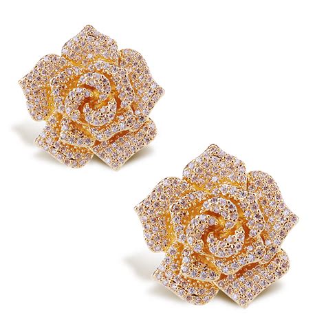 Rose Flower Earrings Cubic Zircon Women Flower Stud Earring Pcs Of