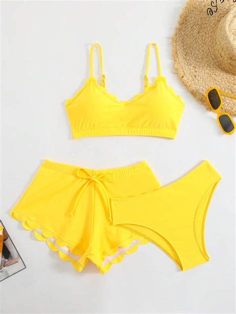 SHEIN Swim Women S Piece Summer Beach Solid Color Sexy Bikini Set