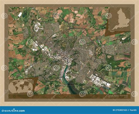 Ipswich England Great Britain Low Res Satellite Labelled Po Stock