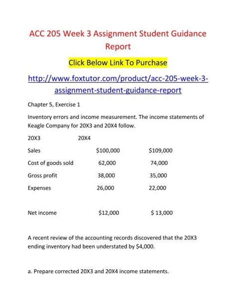 ACC 205 Week 3 Assignment Student Guidance Report