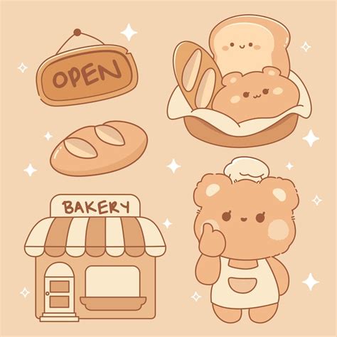 Premium Vector Cute Bakery Elements Collection Kawaii Food Style