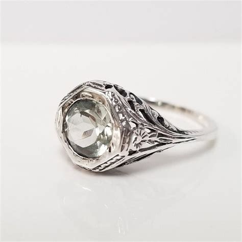 Sterling Silver Emerald Cut Green Amethyst Ring Etsy