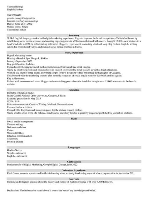 Summary For A Resume For Freshers Examples And How To Write