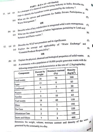 Ev5002 Solid And Hazardous Waste Management Previous Year Question