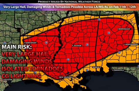 Very Large Hail Damaging Winds Tornadoes Possible Across LA MS AL On