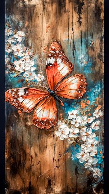 Premium Ai Image Butterfly And Daisies Painted On Wood Generative Ai