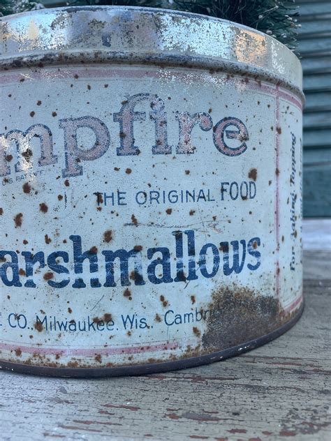 Antique Lb Campfire Marshmallows Tin Faded Rusty Weathered Worn