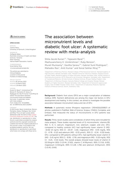 Pdf The Association Between Micronutrient Levels And Diabetic Foot Ulcer A Systematic Review