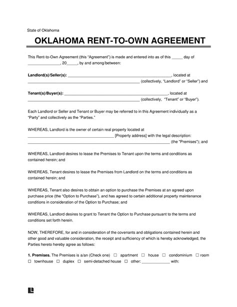 Free Oklahoma Rent To Own Lease Agreement Template Pdf And Word