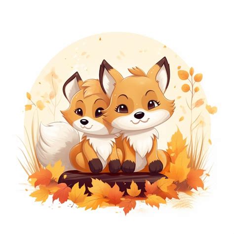 There Are Two Foxes Sitting On A Log In The Leaves Generative Ai