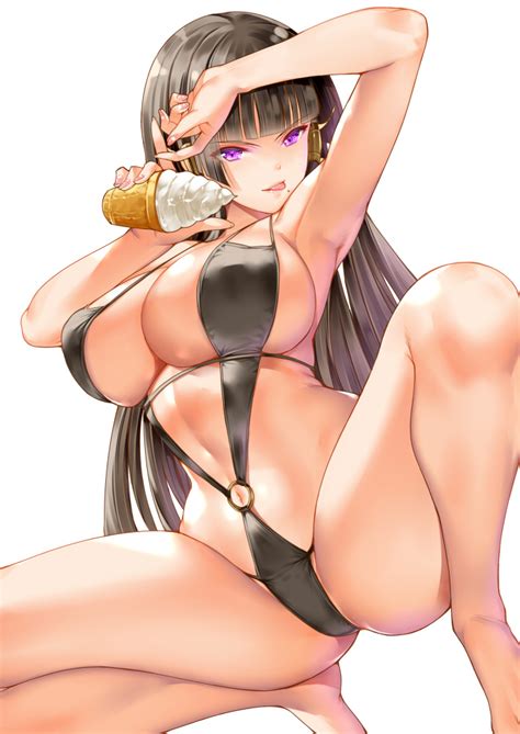 Hentai Busty Girl Alluring Bare Legs Big Breasts Bikini Black Hair