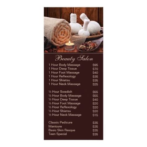 Spa Massage Salon Service Menu With Price List Massage