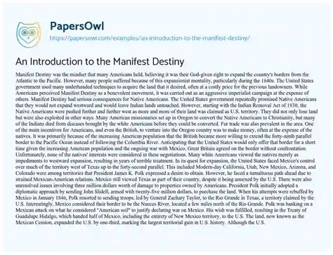 An Introduction To The Manifest Destiny Free Essay Example 678 Words