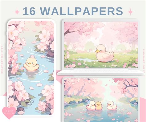 Flower Duck Wallpaper Cute Aesthetic Sakura Blossom Ducks Wallpapers ...