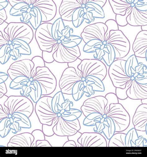 Tropical Orchid Flower Seamless Pattern Hand Drawn Sketch Flower Head