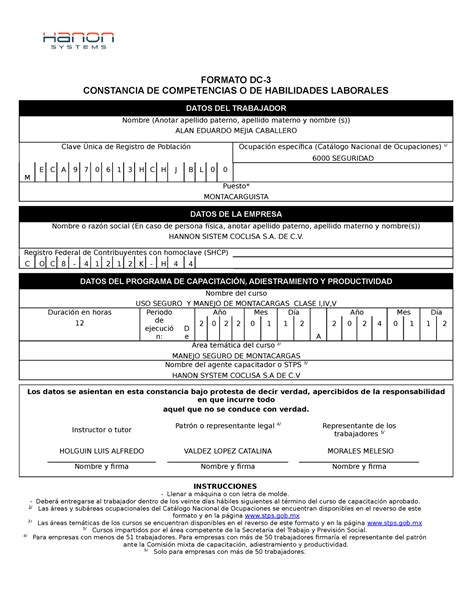 Constancia De Habilidades Laborales Dc 3 Stps Image To U