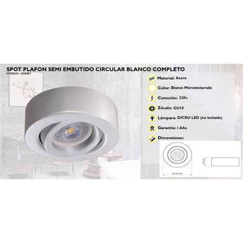 LUZ DESING Spot Plafon Blanco Movil Circular Apto Led Gu10 Luz Desing