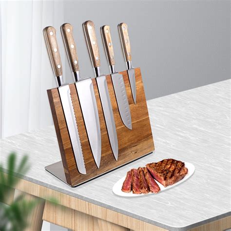 Magnetic Knife Holder Racks Acacia Wood Magnetic Knife Block With Metal