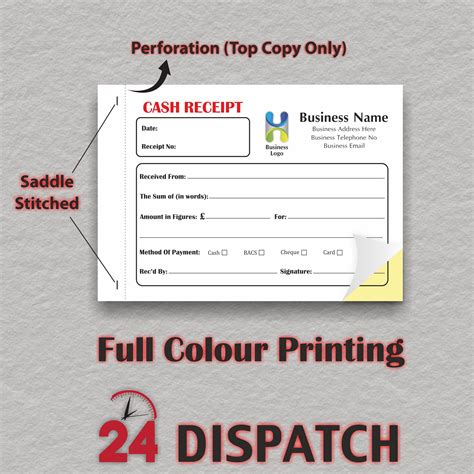 X A Personalised Duplicate Receipt Books Cash Receipts Full Colour