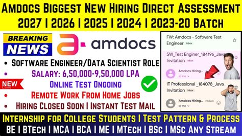 Amdocs Biggest Off Campus Direct Mass Hiring Batch Software