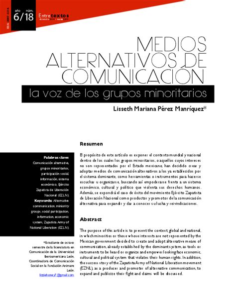 Pdf Medios Alternativos De Comunicación La Voz De Los Grupos Minoritarios