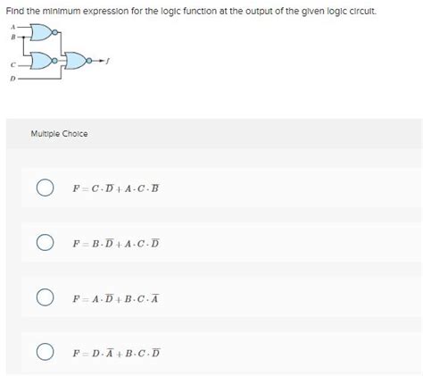 Solved Find the minimum expression for the logic function at | Chegg.com