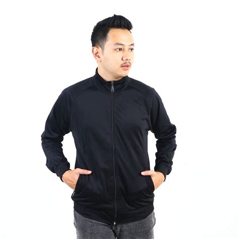 Jual Jaket Tracktop Olahraga Pria Hitam Polos Bahan Premium Shopee