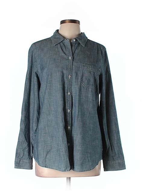 Old Navy 100 Cotton Chambray Blue Long Sleeve Button Down Shirt Size L