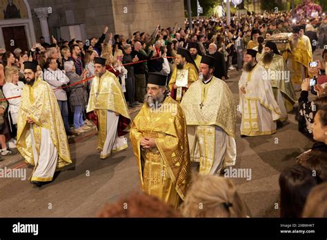 Greek Orthodox Good Friday Procession Presbyters In Liturgical Vestments Cathedral Of The