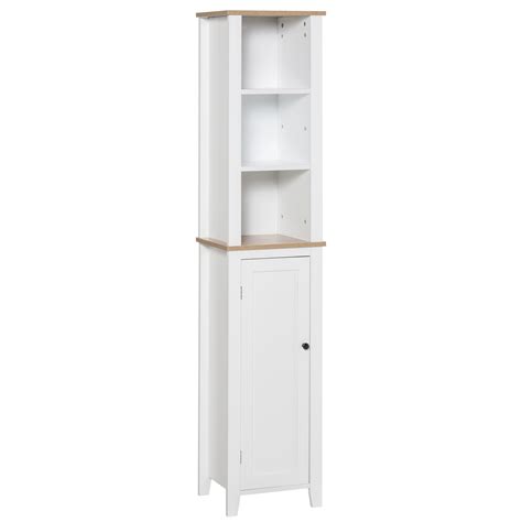 Kleankin Bathroom Storage Cabinet With 3 Tier Shelf Floor Free Standing Linen Tower Tall Slim