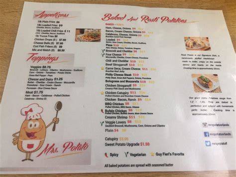 Menu at Mrs. Potato Restaurant, Orlando
