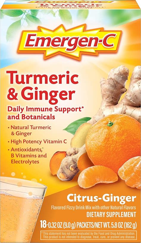 Emergen C Citrus Ginger Fizzy Drink Mix Turmeric And Ginger Immune Support