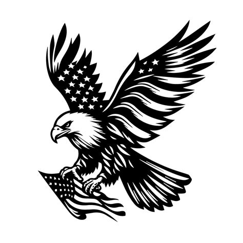 Free American Flag And Hawk Background Black And White SVG Vector File