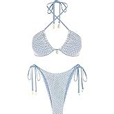 Amazon ZAFUL Women S Triangle Bikini Multiway Fishnet Tie Side