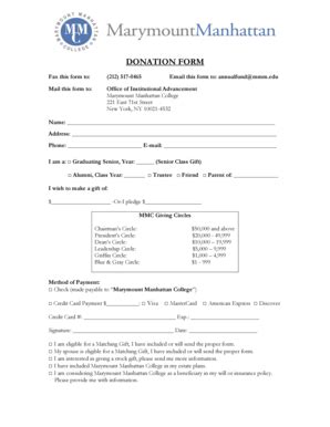 Fillable Online Alt Mmm Donation Form Marymount Manhattan College