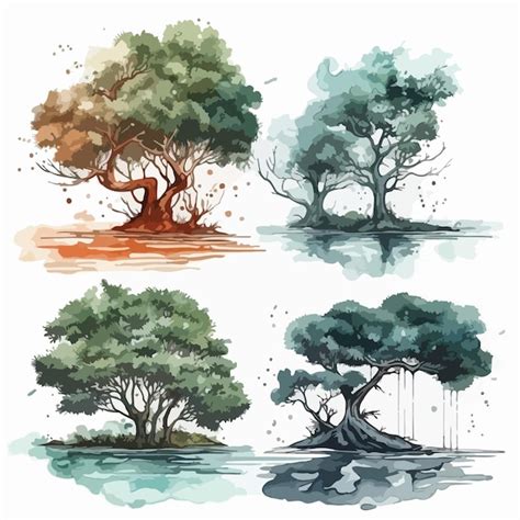 Premium Vector Big Tree Set Tree Watercolor Painting Package