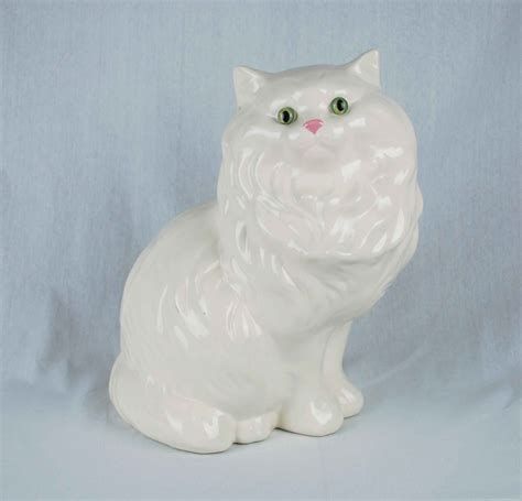 Vintage White Persian Cat Figurine Large Lifelike Porcelain