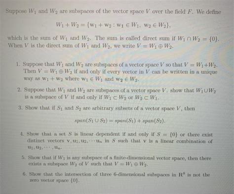 Solved Suppose W And W Are Subspaces Of The Vector Space V Chegg