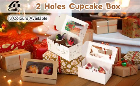 Coolty 50 Stück Cupcake Boxen 2 Löcher Karton Verpackung Boxen Bäckerei