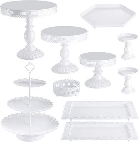 Amazon DI QIU REN 4 Pcs White Cake Stand Set Metal Cake Stands