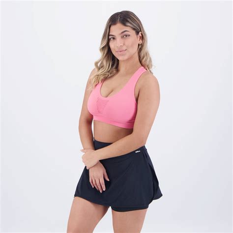 Conjunto Selene Top Sem Costura Shorts Saia Rosa E Preto FutFanatics