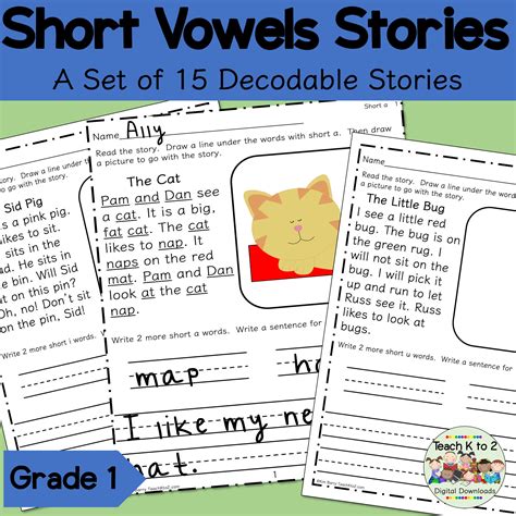 Short Vowel Stories 15 Stories Language Arts Resource Printables Phonics Decodable Stories Small