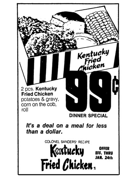 Kentucky Fried Chicken 99¢ Deal January 1975 Kentucky Fried Fried Chicken Chicken Potatoes