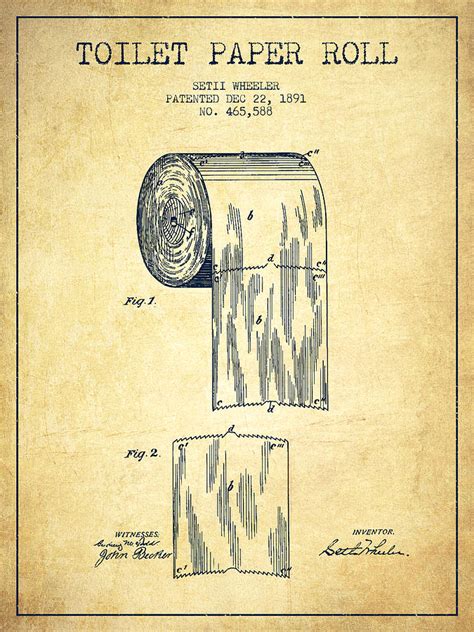 Toilet Paper Roll Patent Drawing From 1891 Vintage Digital Art By